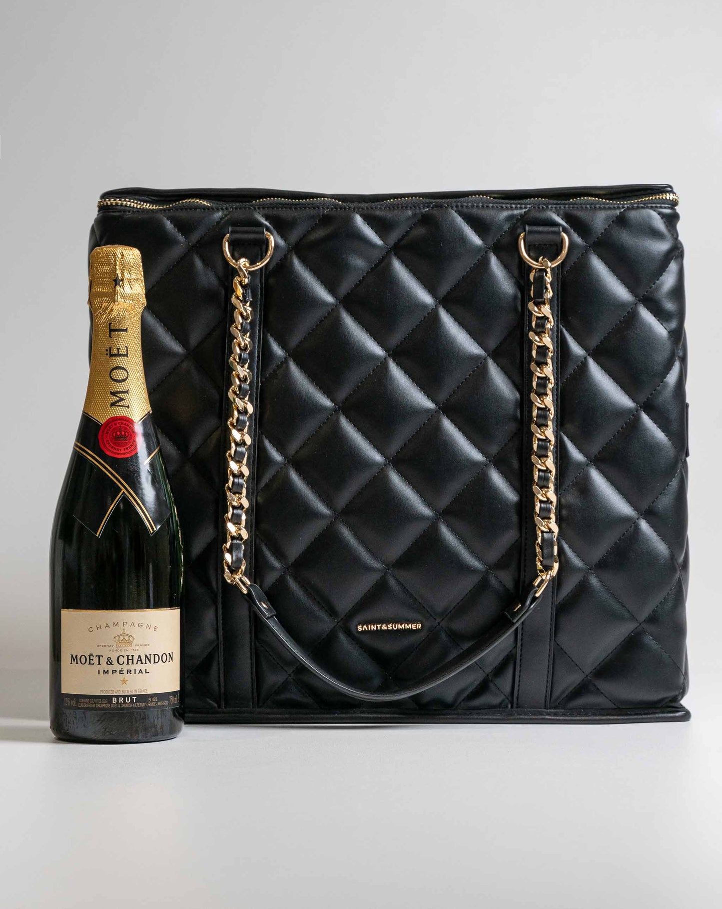 Ladies Quilted PU Family Cooler Bag - Black - Bags