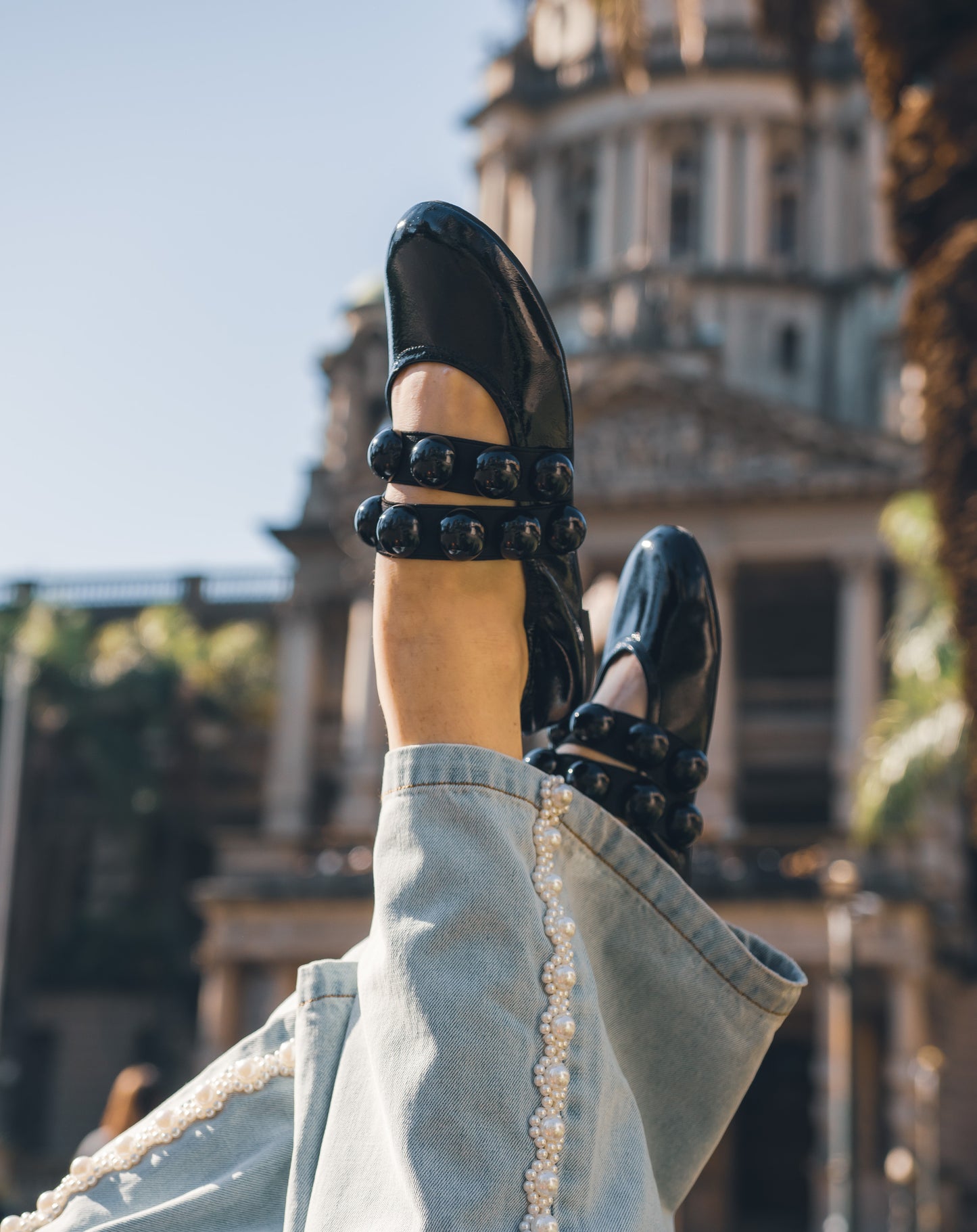 Ladies Sade Black Studded Pump Shoe