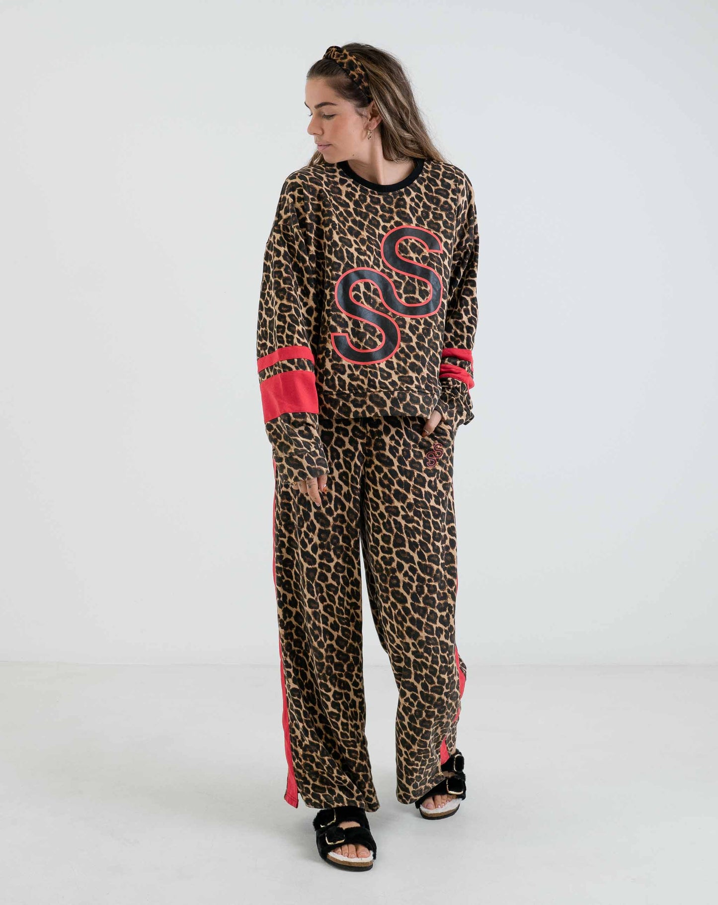 Ladies Zyra Red Logo Leopard Sweater