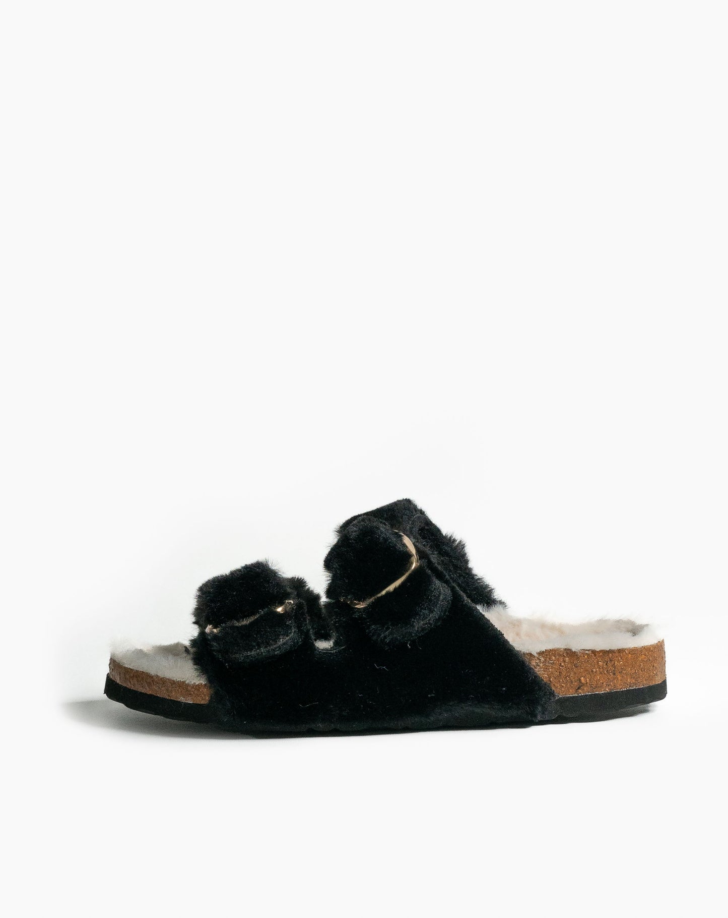 Aurora Furry Sandals Black - Flat Sandals