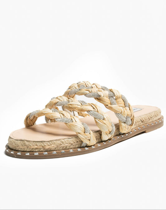 Ladies Bejewelled Triple Strap Slide Sandal