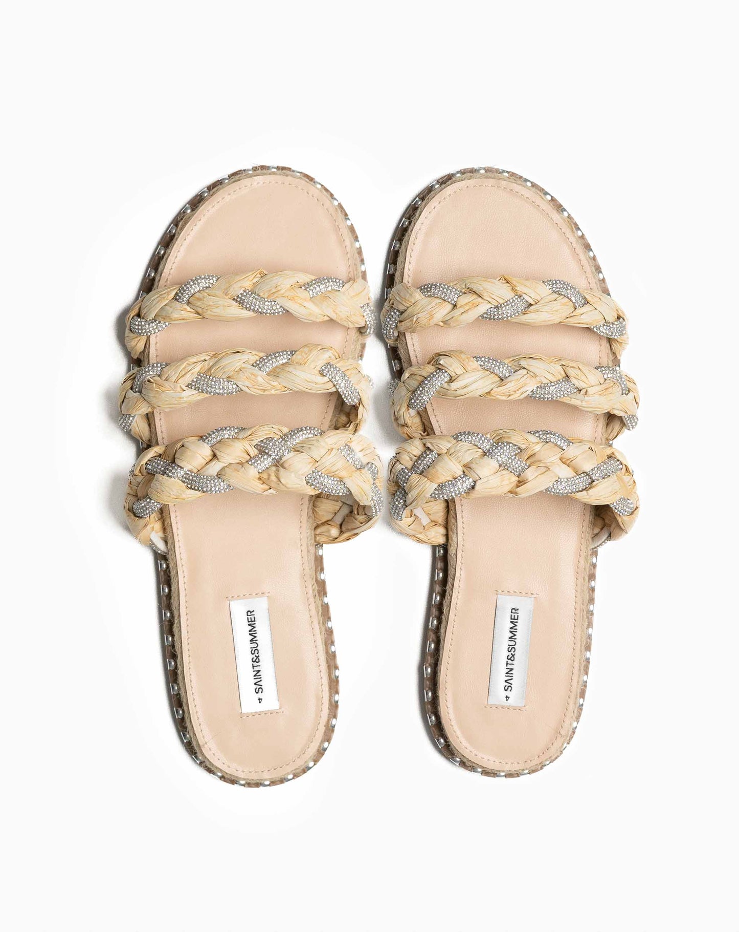 Ladies Bejewelled Triple Strap Slide Sandal