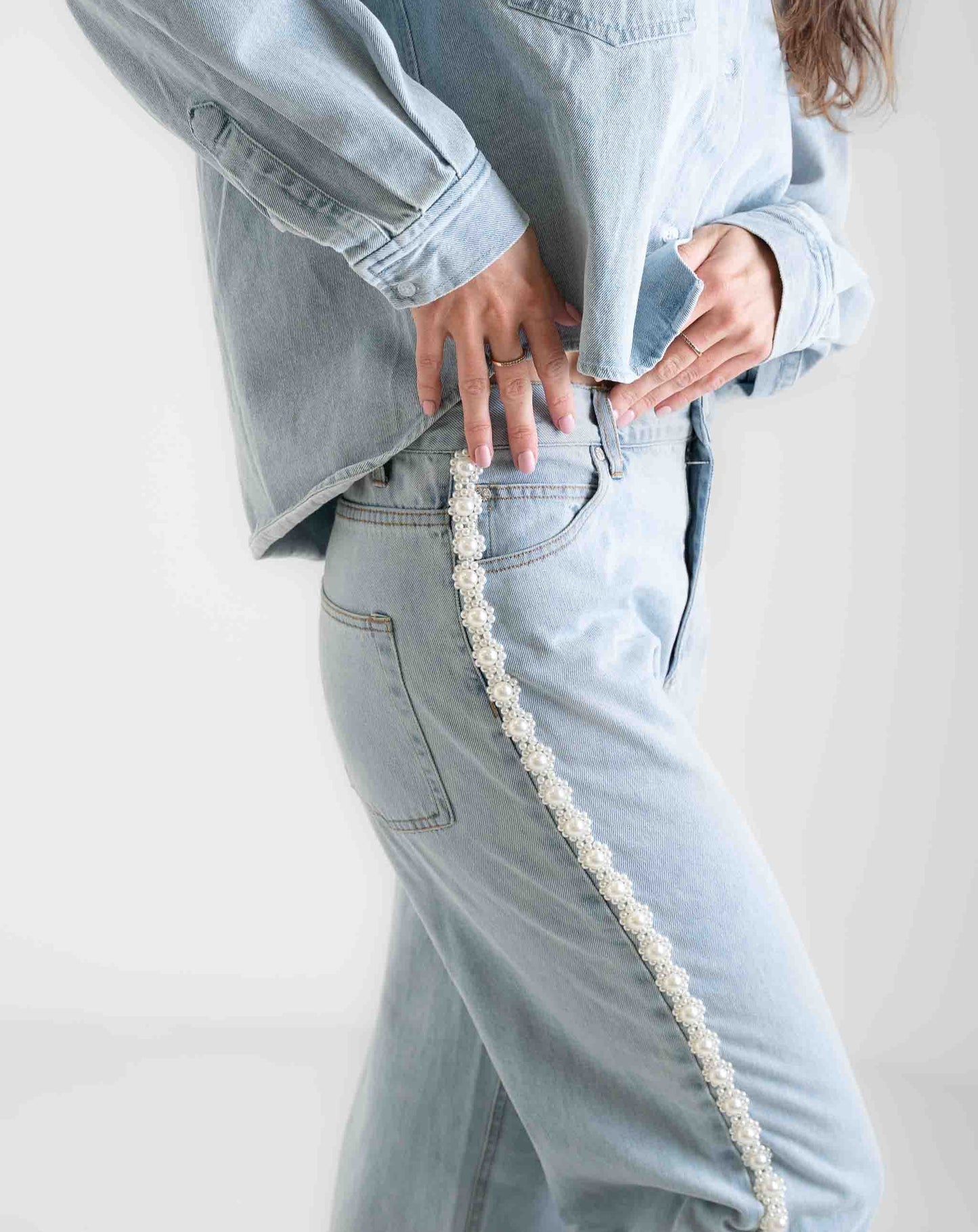 Ladies Gilded Pearl Detail Jean - Pants