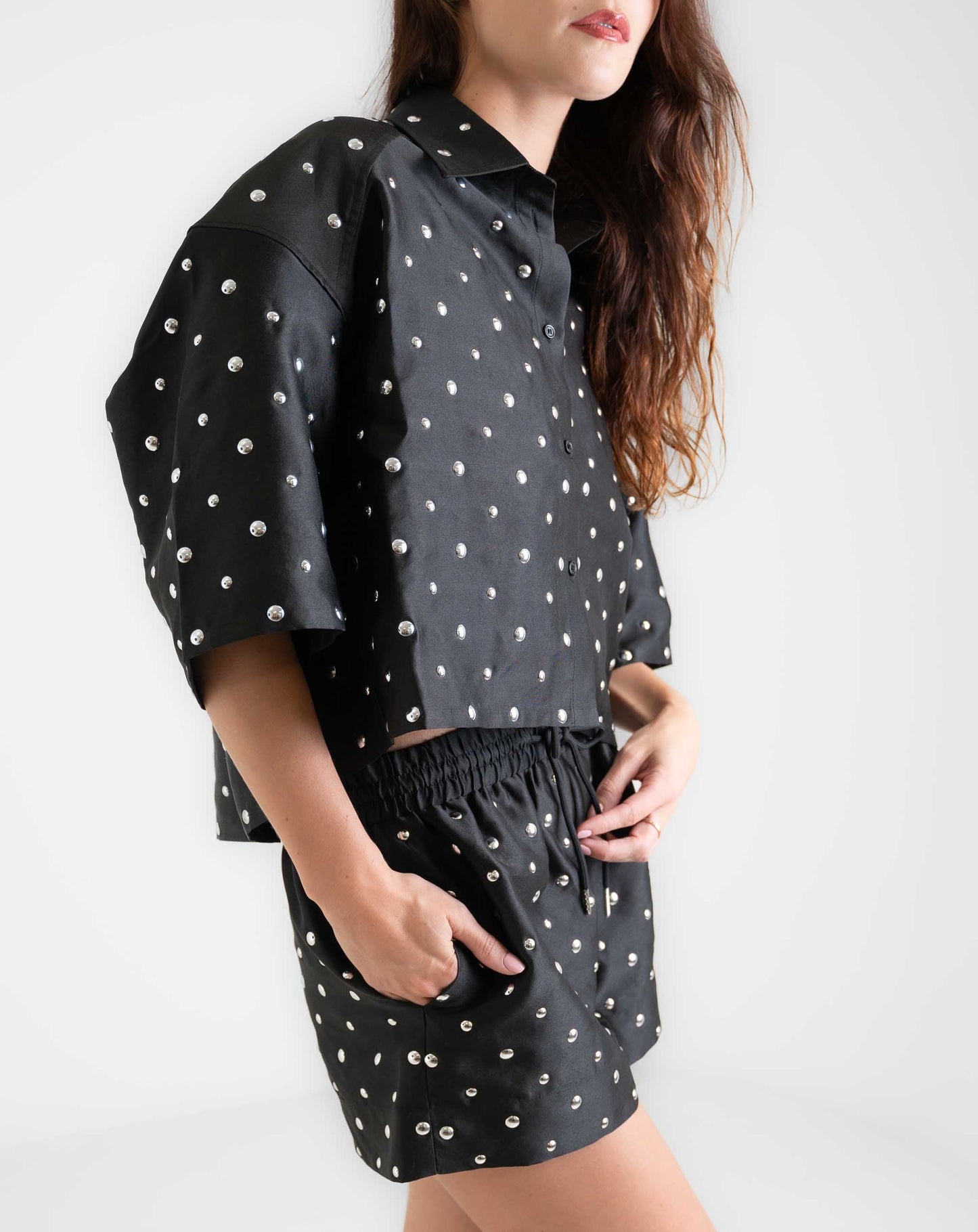 Ladies Noir Button Up Shirt - Knit Tops
