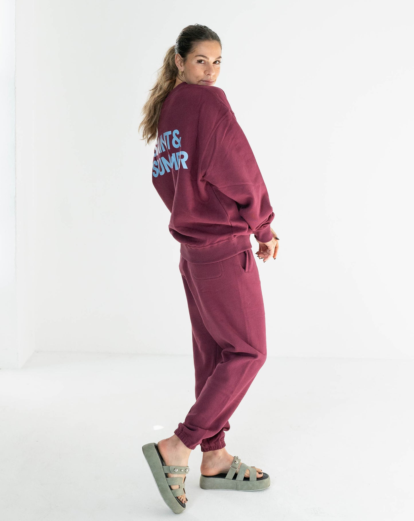 Unisex Fleece Pants Burgundy Block Logo