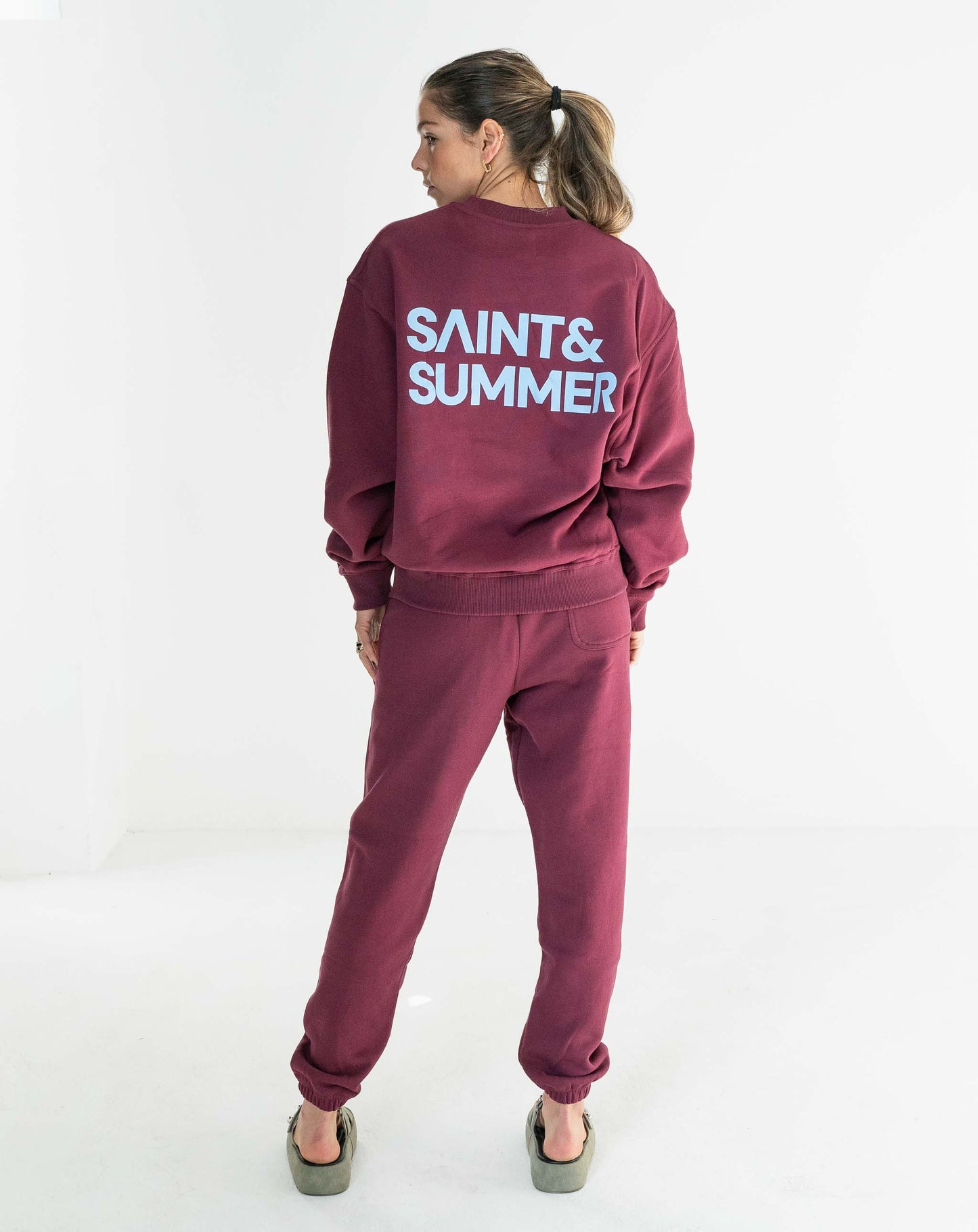 Unisex Fleece Pants Burgundy Block Logo