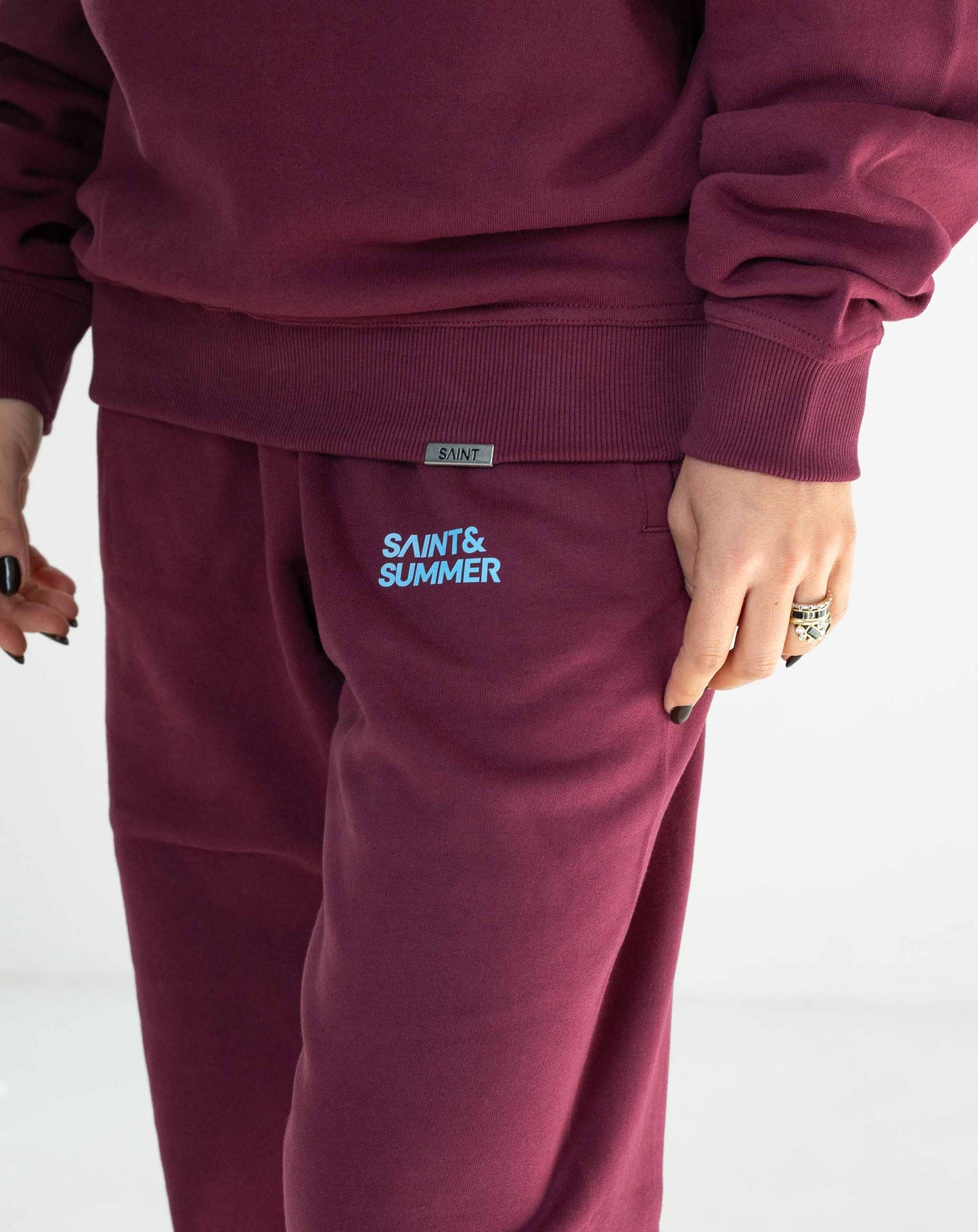 Unisex Fleece Pants Burgundy Block Logo