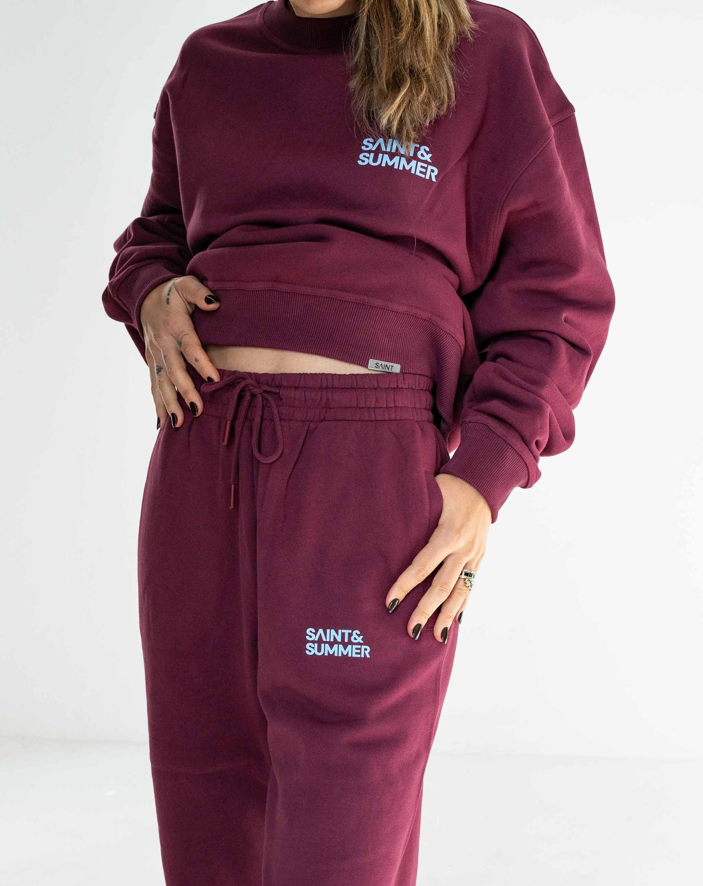 Unisex Fleece Pants Burgundy Block Logo