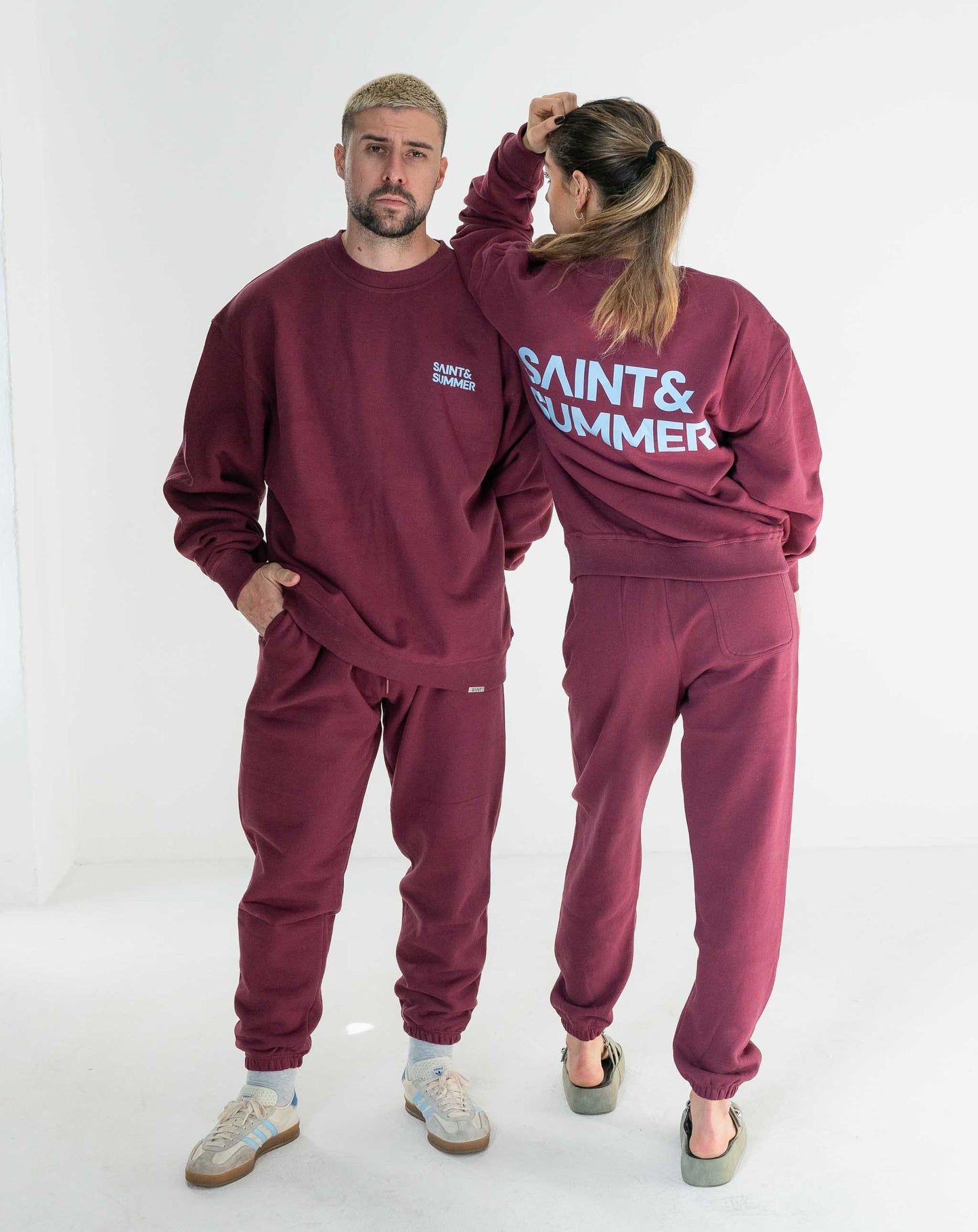 Unisex Fleece Pants Burgundy Block Logo