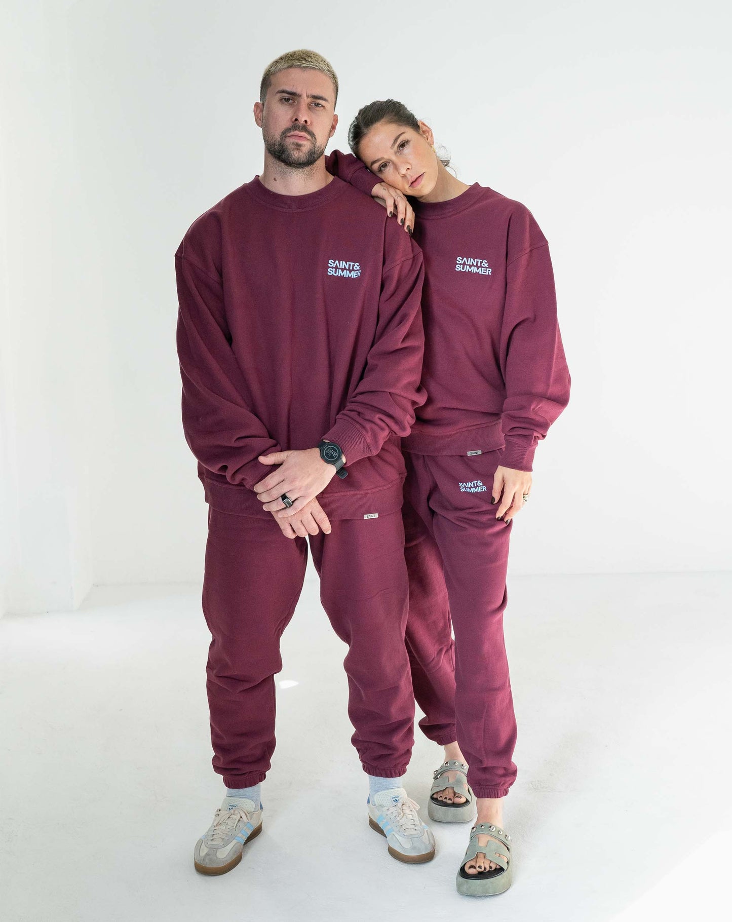 Unisex Fleece Pants Burgundy Block Logo
