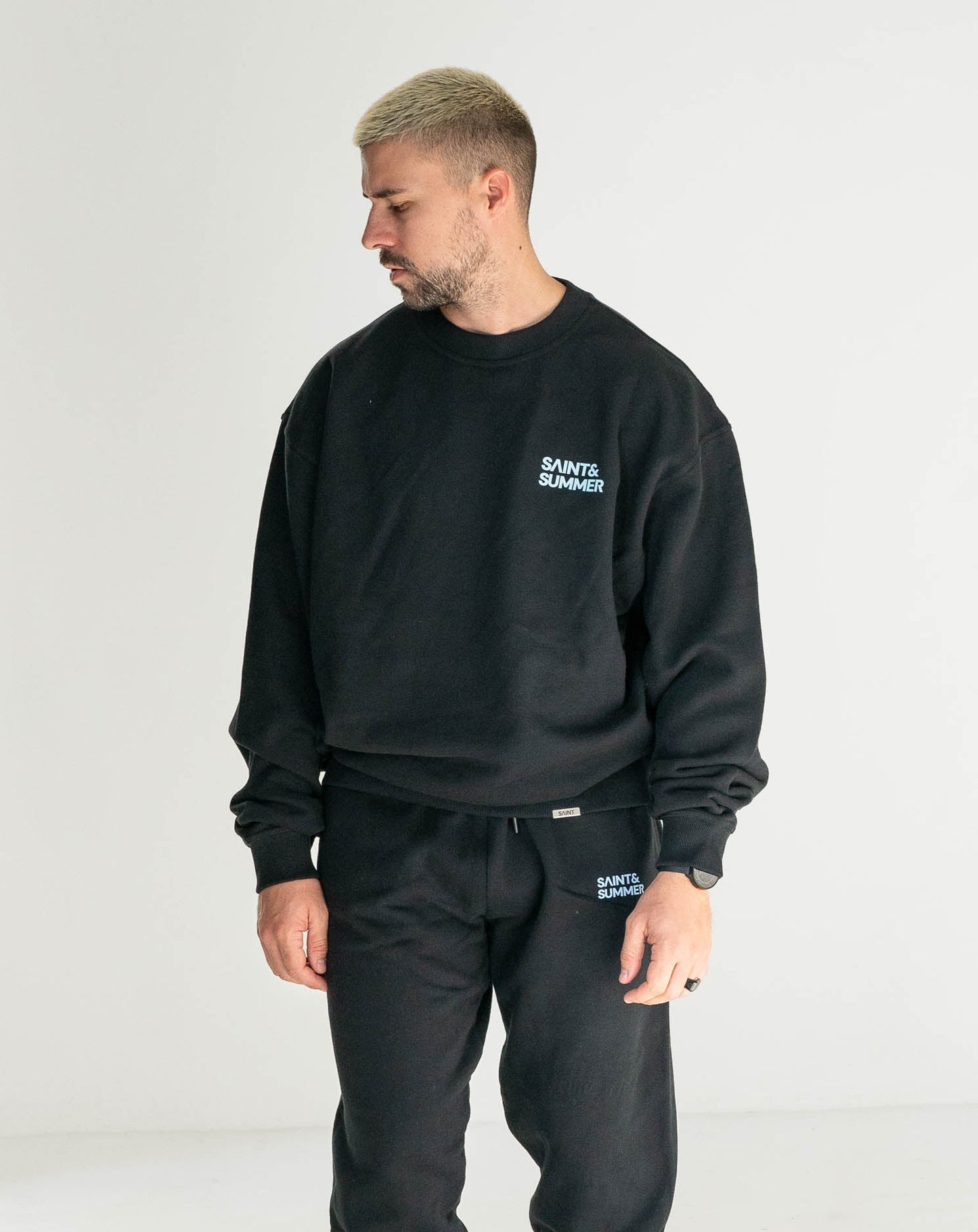 Unisex Black Classic Crew Fleece Sweater