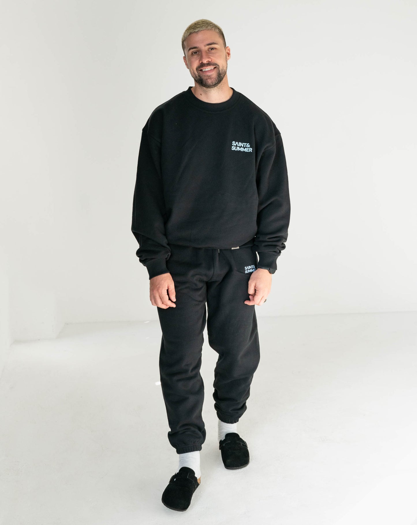 Unisex Black Classic Crew Fleece Sweater
