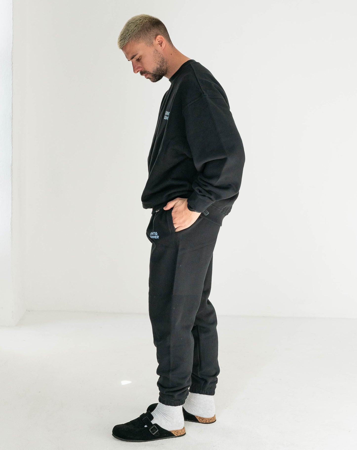 Unisex Black Classic Crew Fleece Sweater