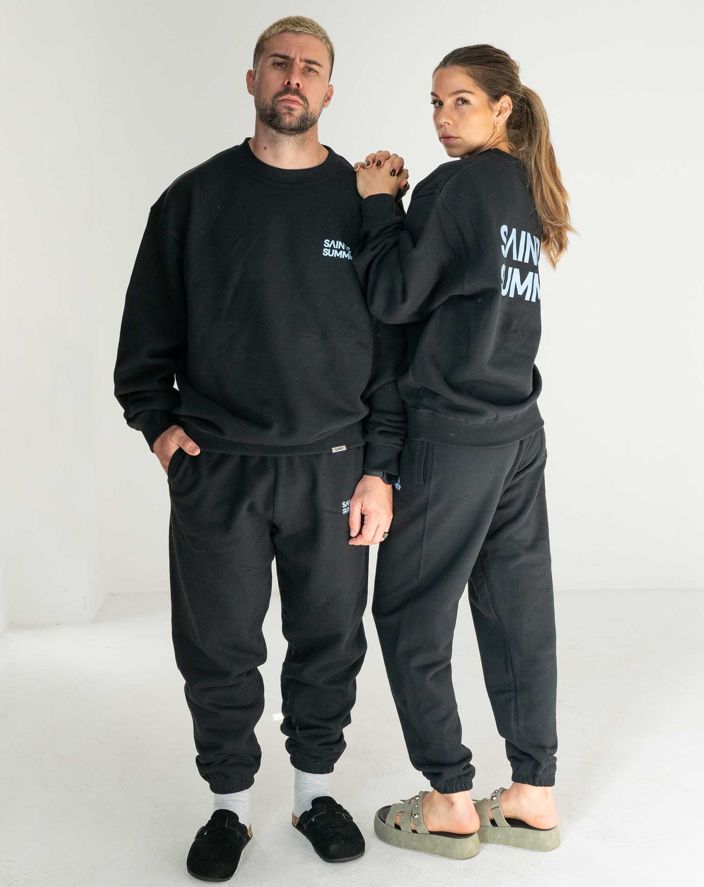 Unisex Black Classic Crew Fleece Sweater