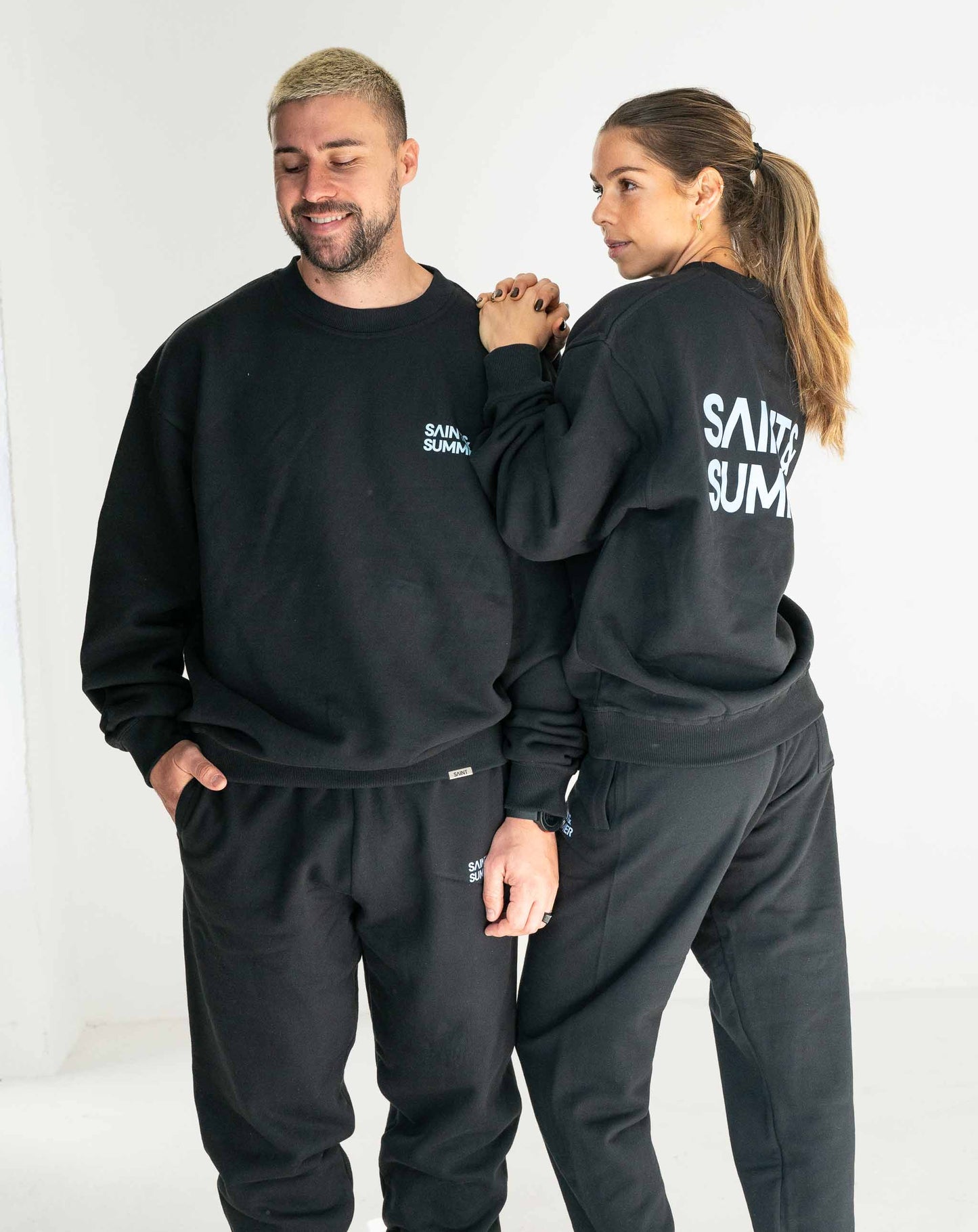Unisex Black Classic Crew Fleece Sweater