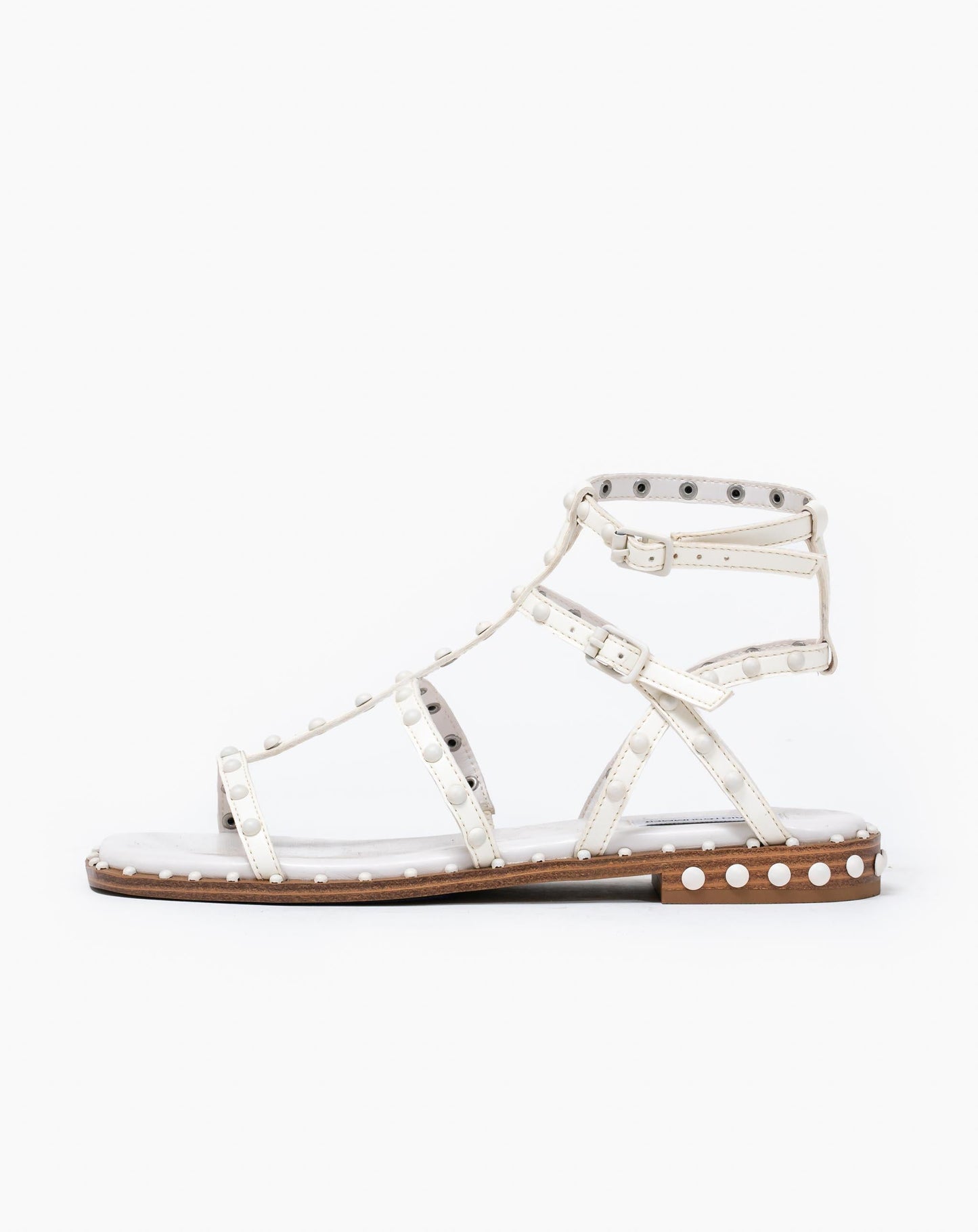Ladies Shine Gladiator Sandal - Off White / 3 - Flats