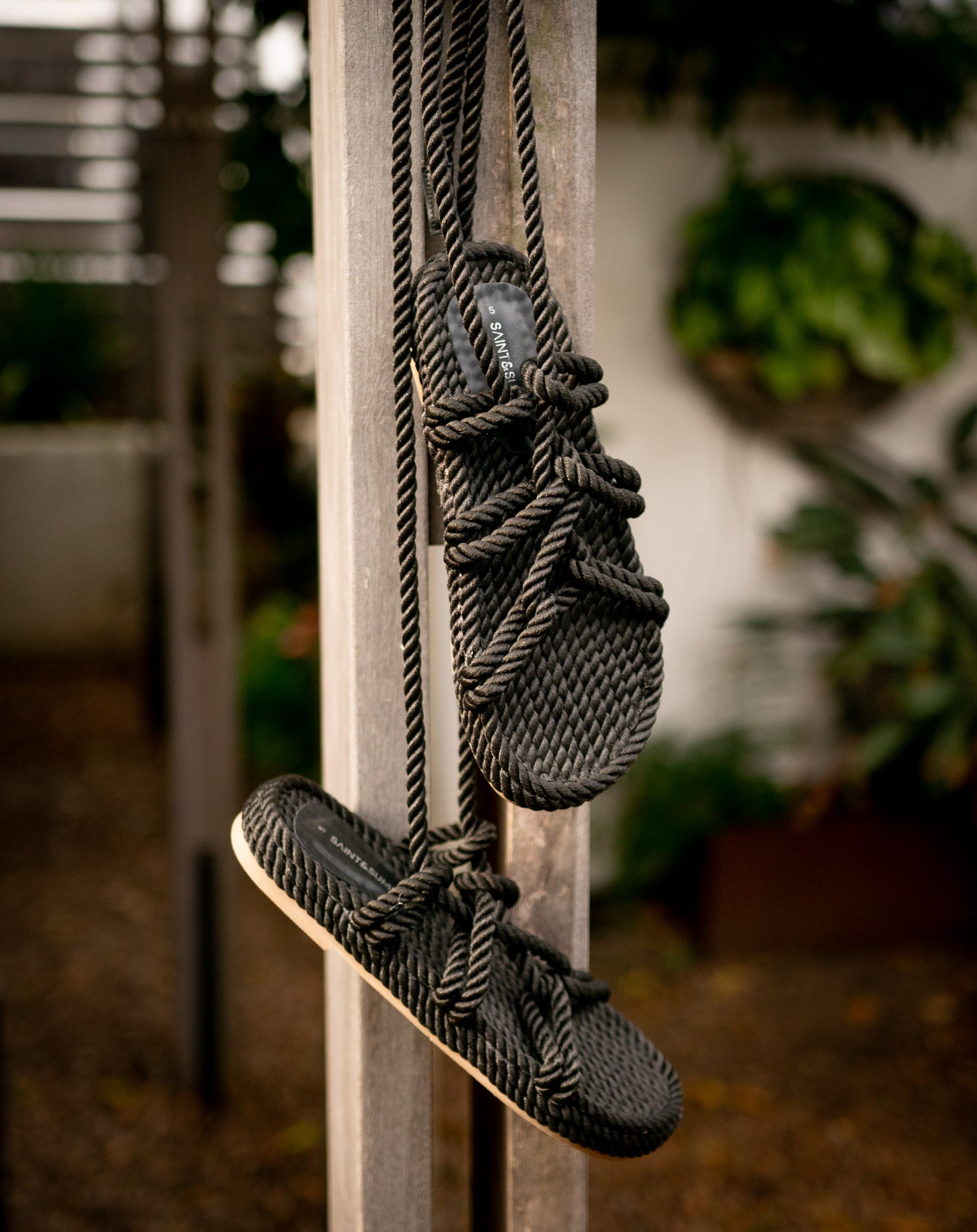 Ladies Ventura Rope Lace Up Sandal - Black