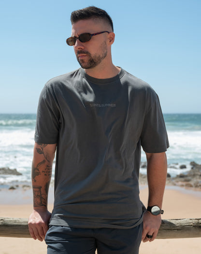 Mens Small Logo Pigment Tee: Charcoal