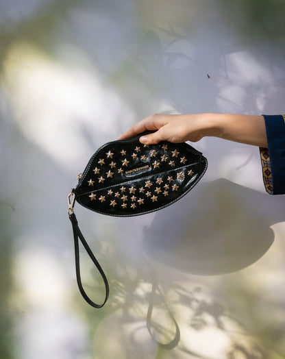 Bacio Lip Clutch With Studs