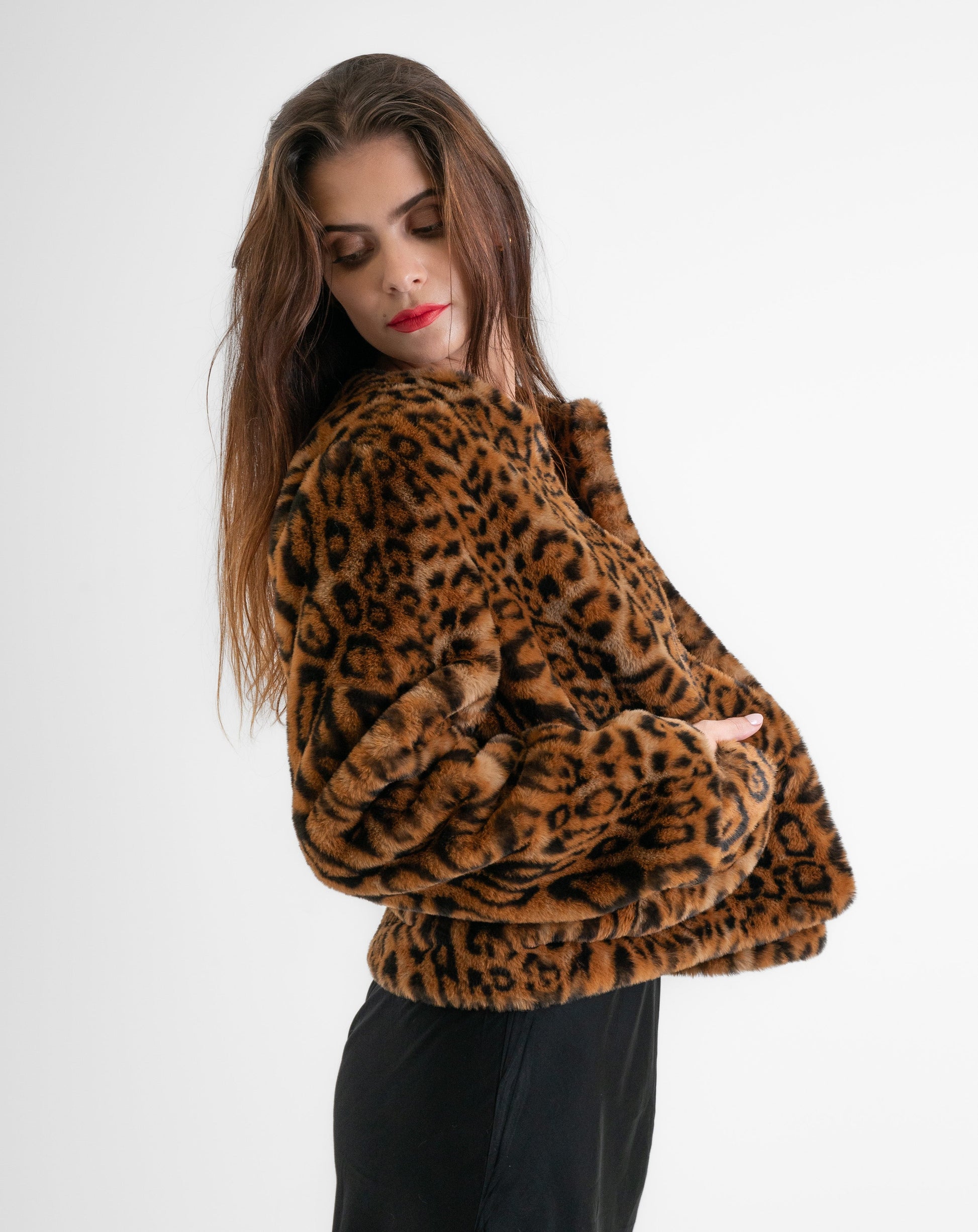 Plush Leopard Fur Jacket - Jackets