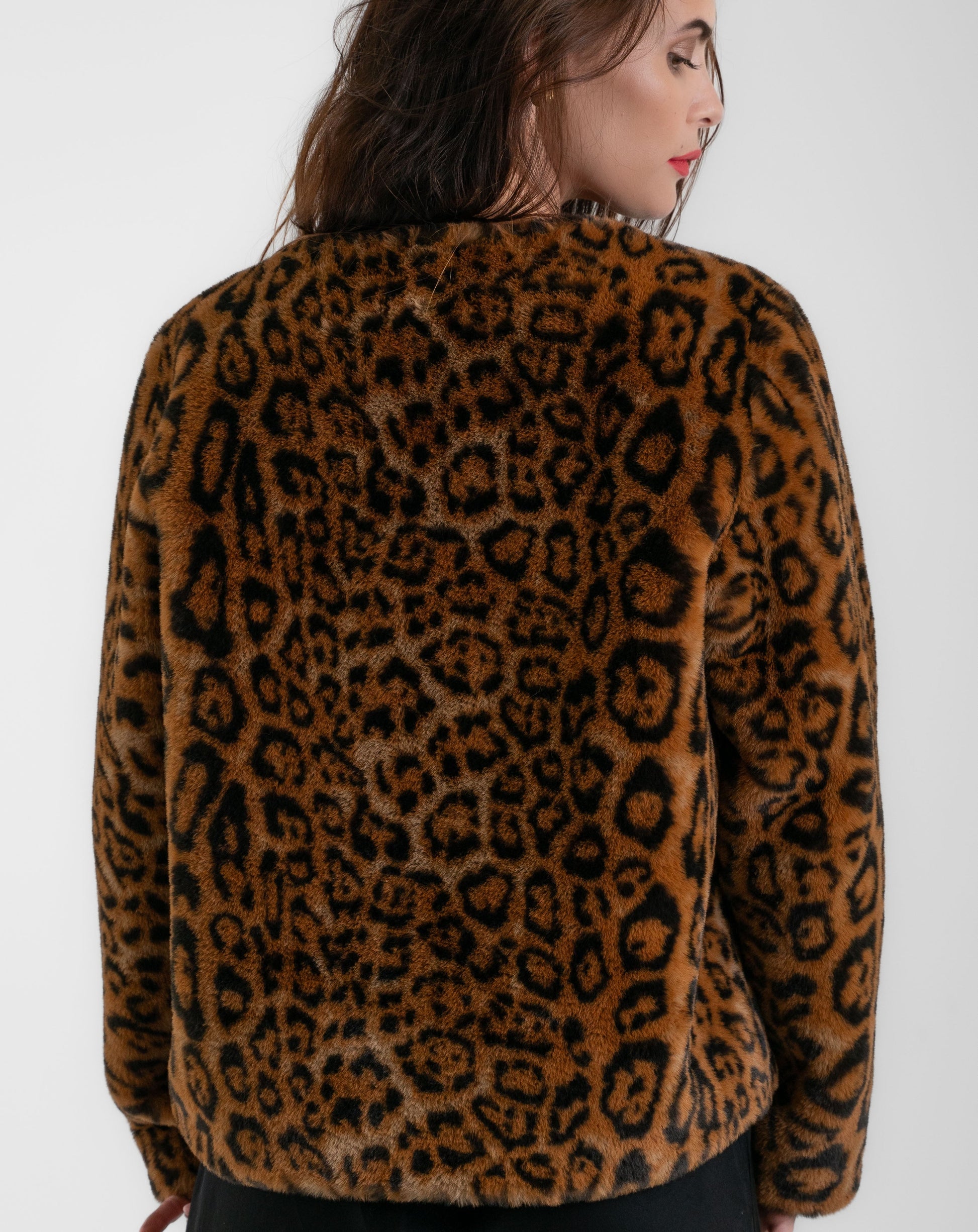 Plush Leopard Fur Jacket - Jackets