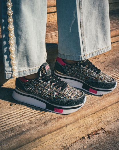 Ladies Asante Tweed Glitter Sneaker