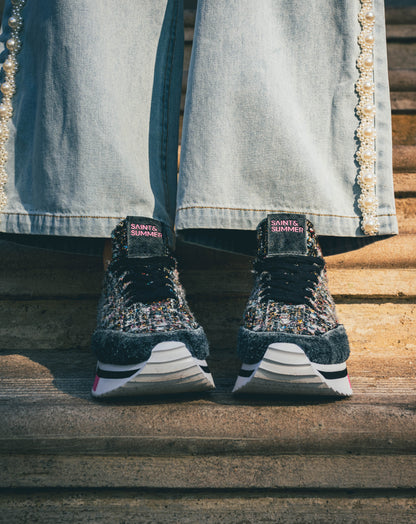 Ladies Asante Tweed Glitter Sneaker