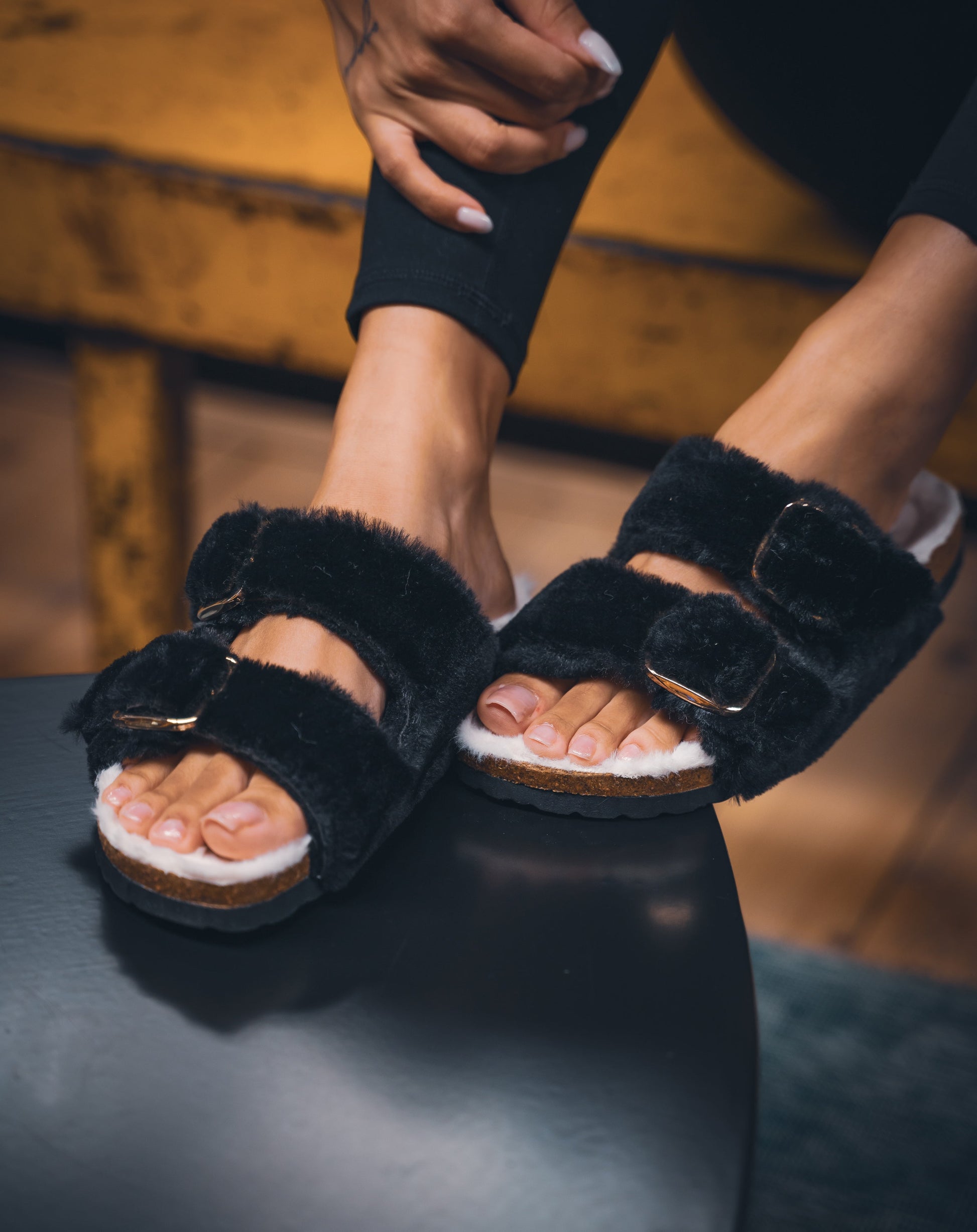 Ladies Aurora Furry Sandal - Flat Sandals