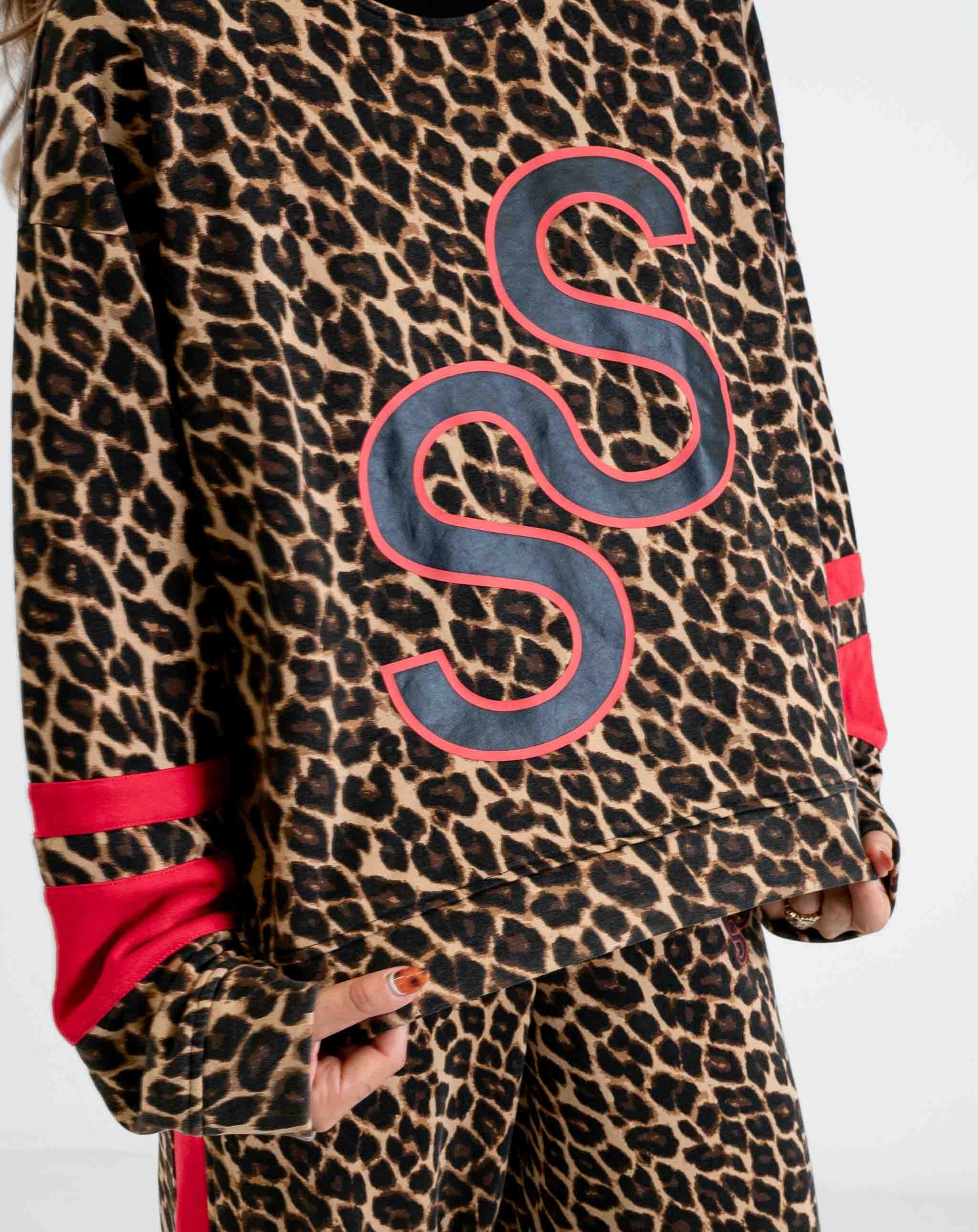 Ladies Zyra Red Logo Leopard Sweater
