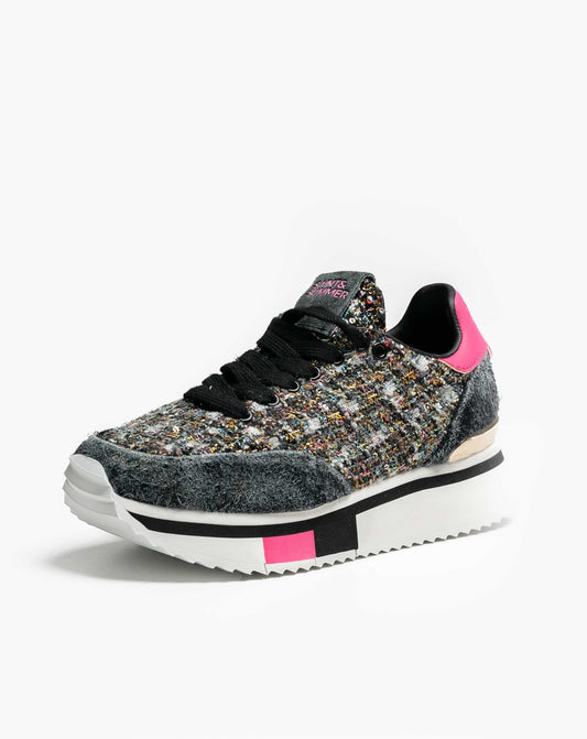 Ladies Asante Tweed Glitter Sneaker