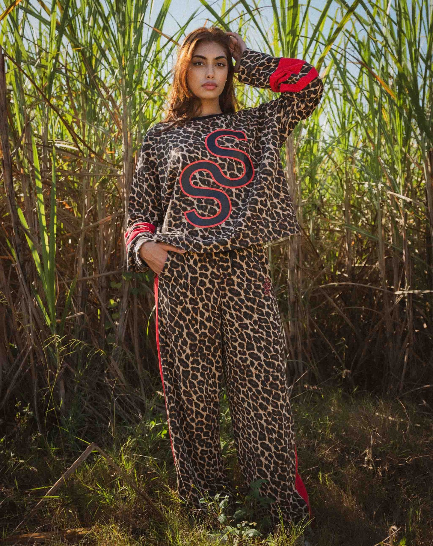 Ladies Zyra Red Logo Leopard Sweater