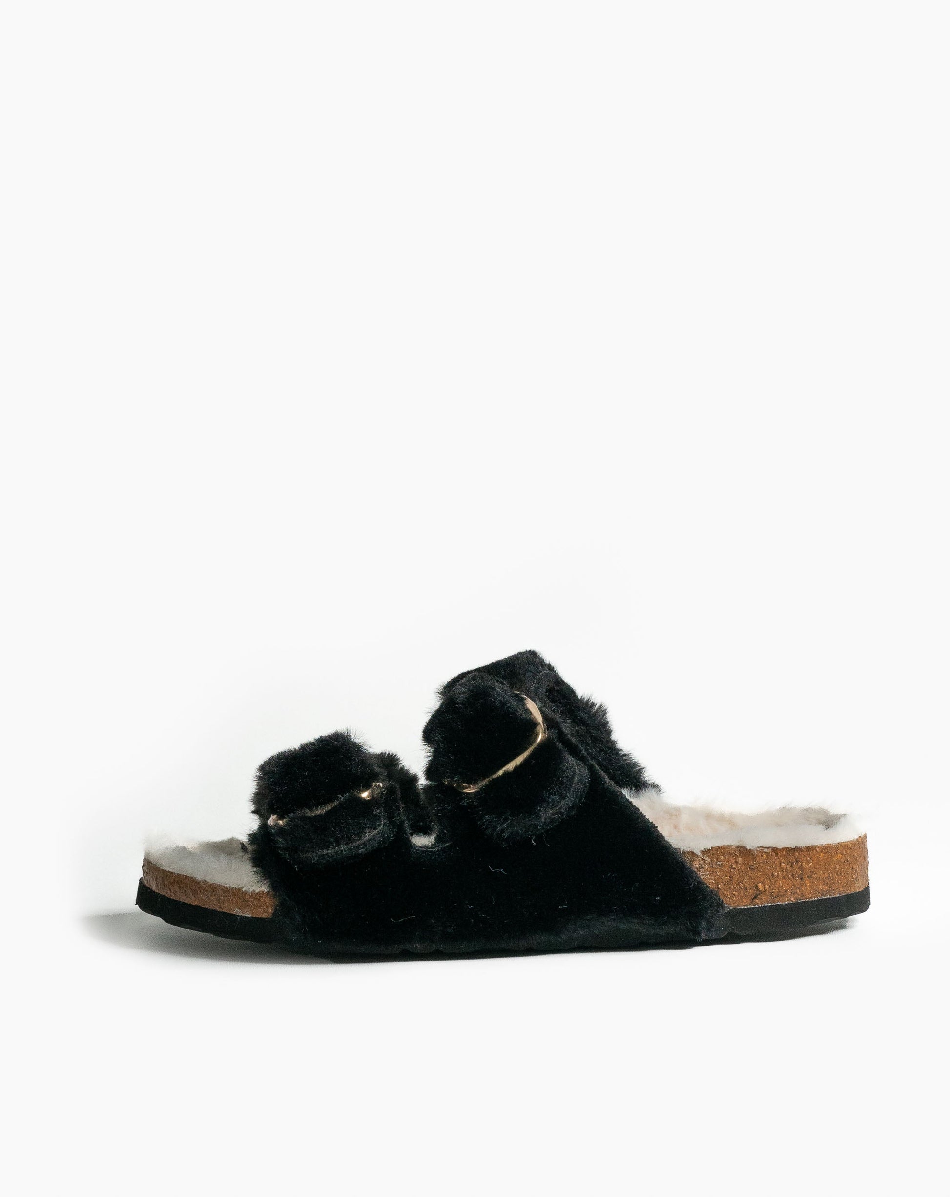 Aurora Furry Sandals Black - Flat Sandals