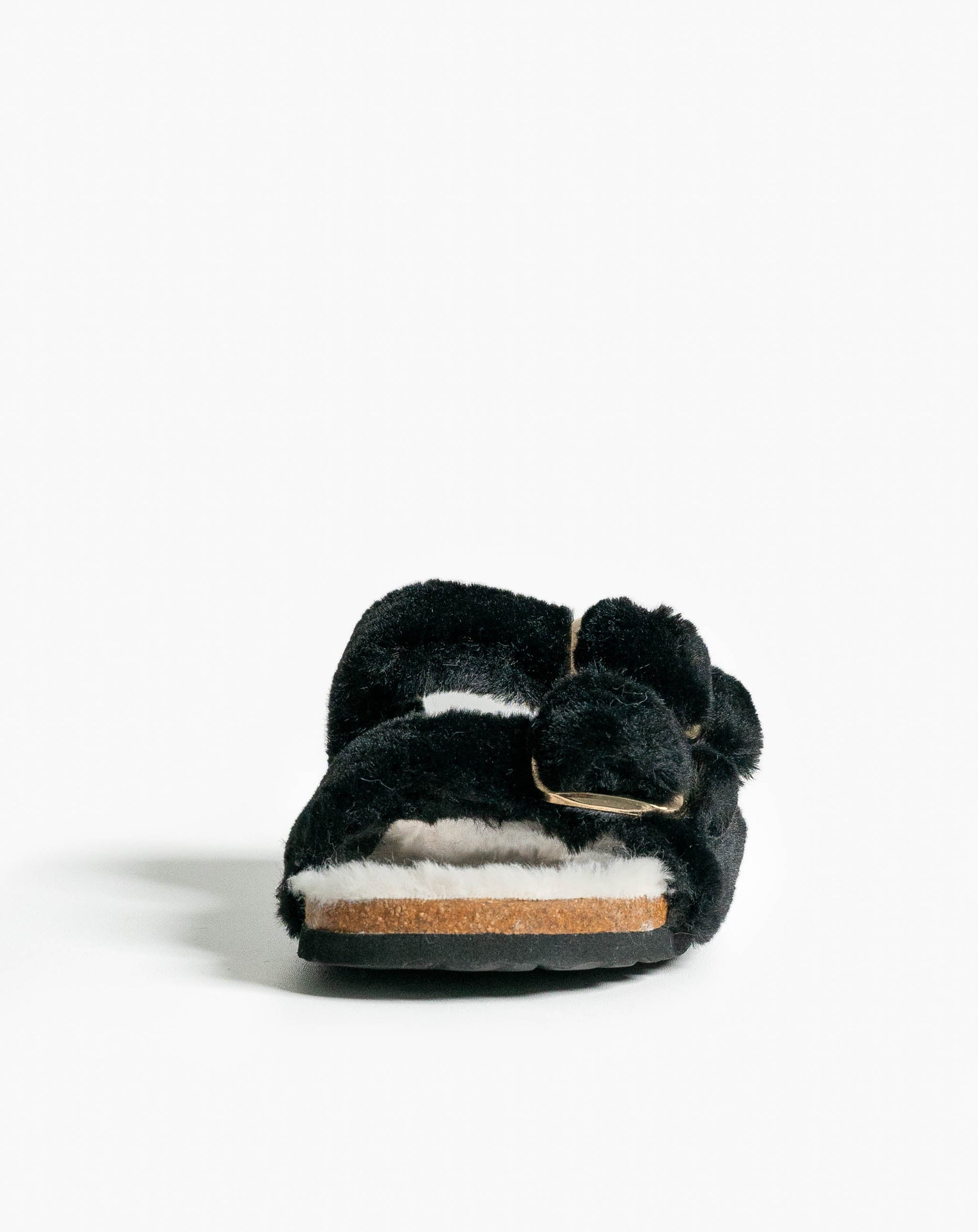 Aurora Furry Sandals Black - Flat Sandals