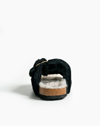 Aurora Furry Sandals Black - Flat Sandals