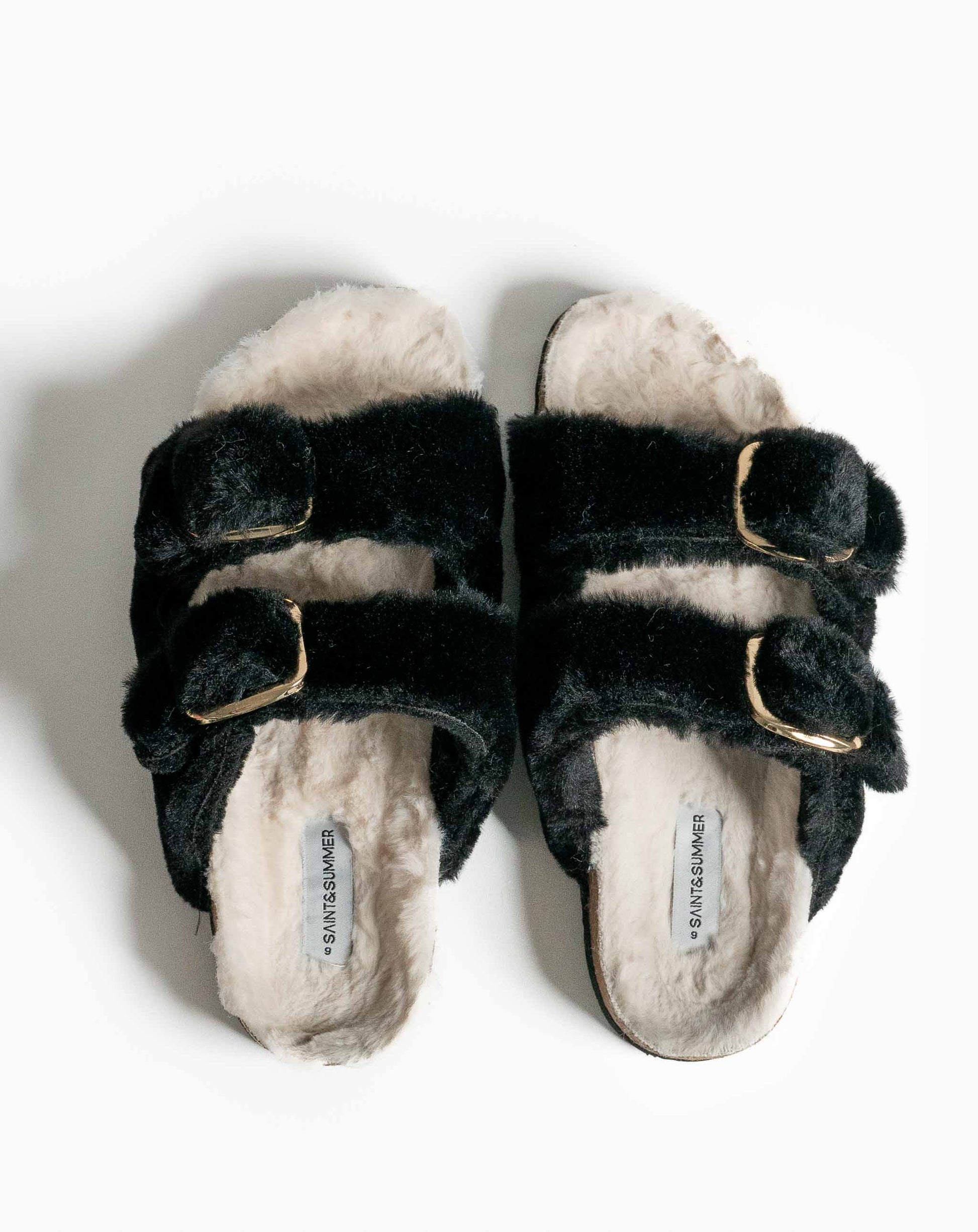 Aurora Furry Sandals Black - Flat Sandals