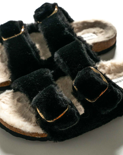 Aurora Furry Sandals Black - Flat Sandals