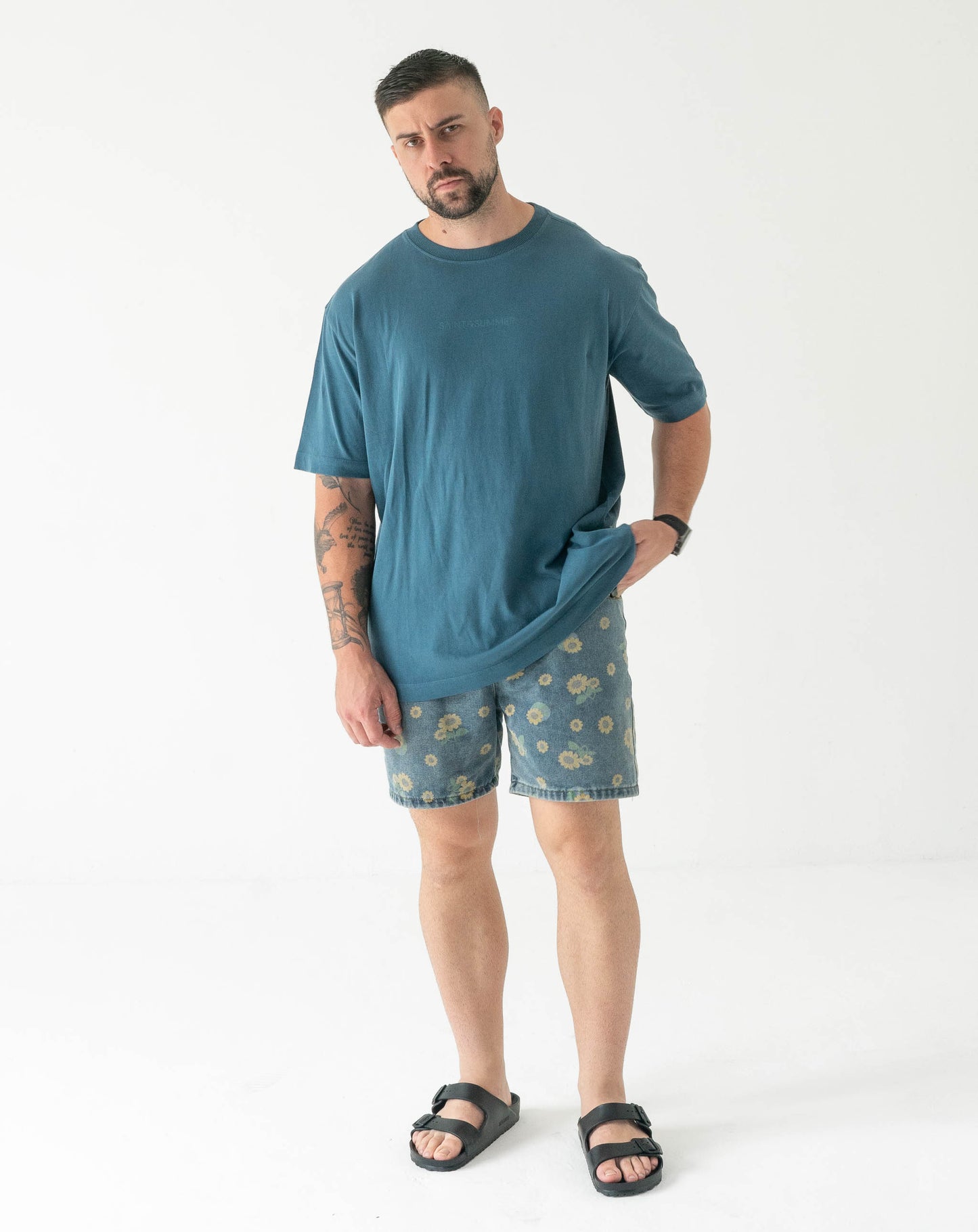 Mens Small Logo Pigment Tee: Teal