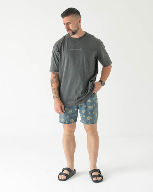 Mens Small Logo Pigment Tee: Charcoal