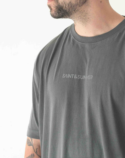 Mens Small Logo Pigment Tee: Charcoal