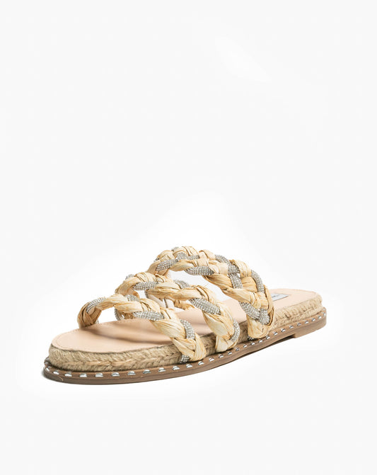 Ladies Bejewelled Triple Strap Slide Sandal