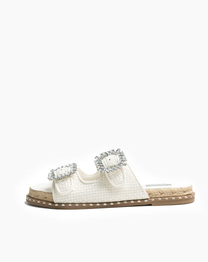 Ladies Jewelled Double Buckle Slide Sandal
