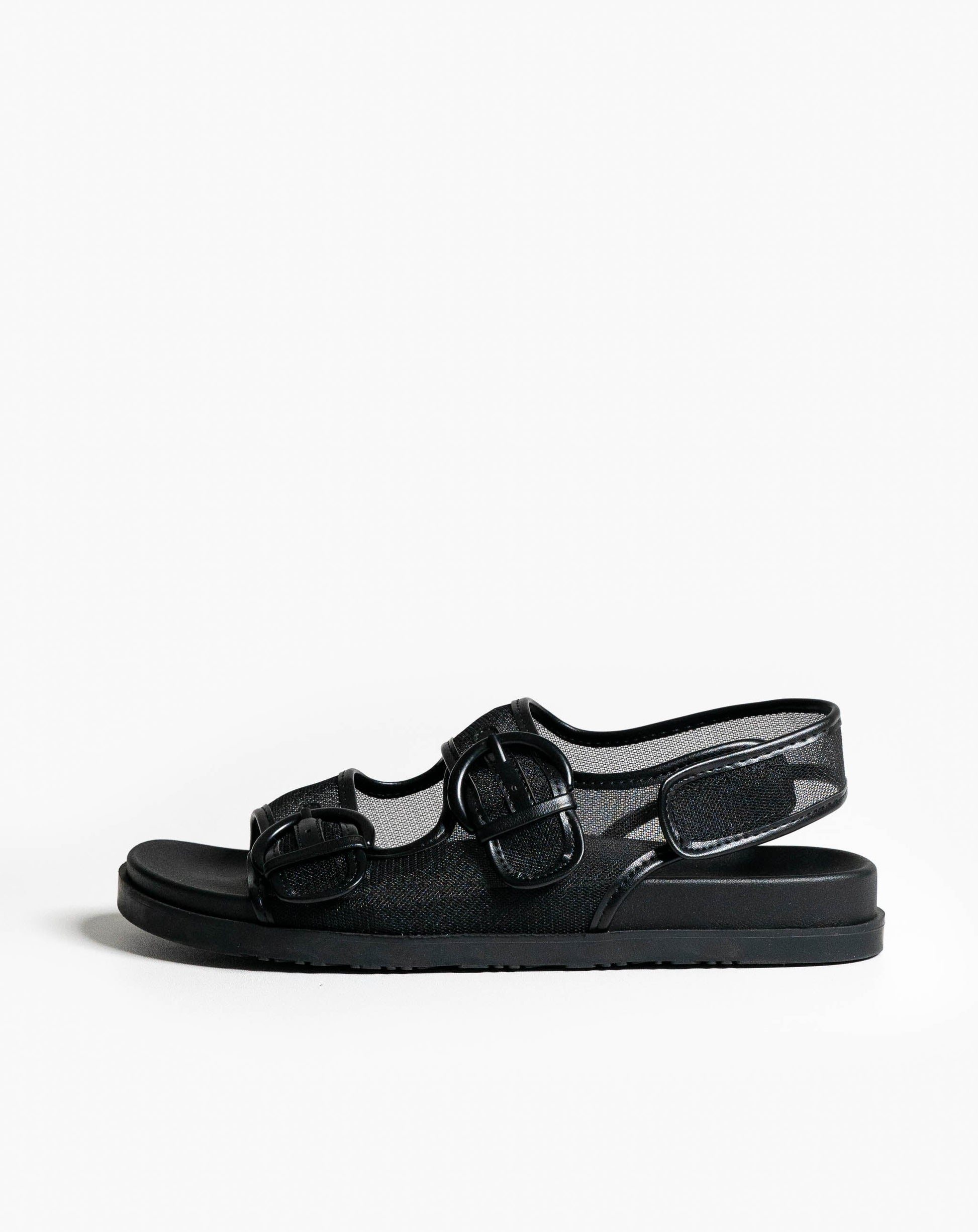 Flora Mesh Sandals - Black - Flat Sandals