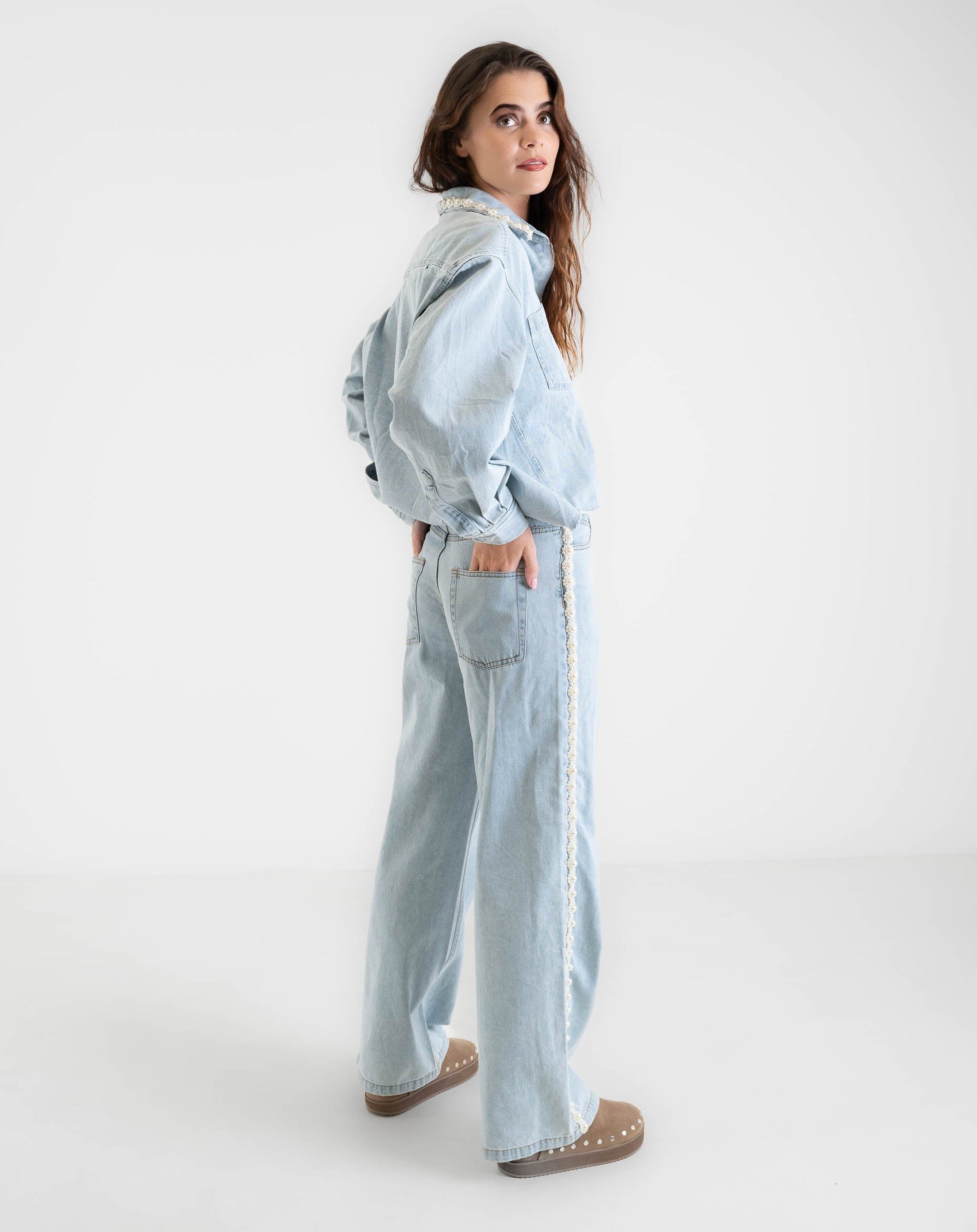 Ladies Gilded Pearl Detail Jean - Pants