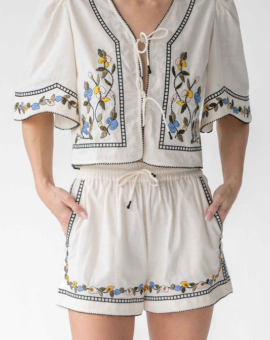 Ladies White & Floral Mia Shorts