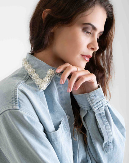 Ladies Gilded Pearl Detail Shirt - Knit Tops