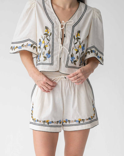 Ladies White & Floral Mia Shorts