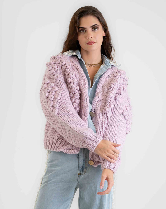 Ladies Pretty In Pink Bubble Cardigan