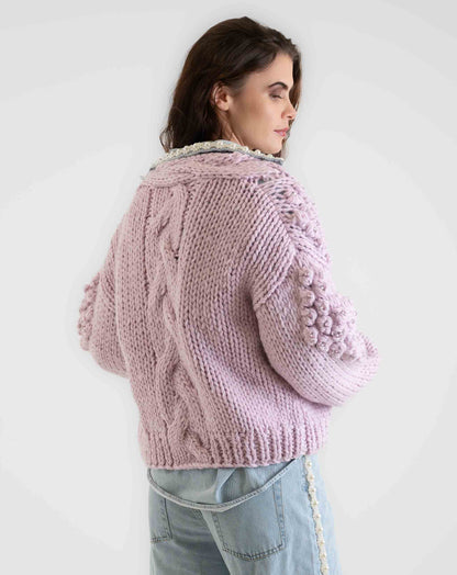 Ladies Pretty In Pink Bubble Cardigan