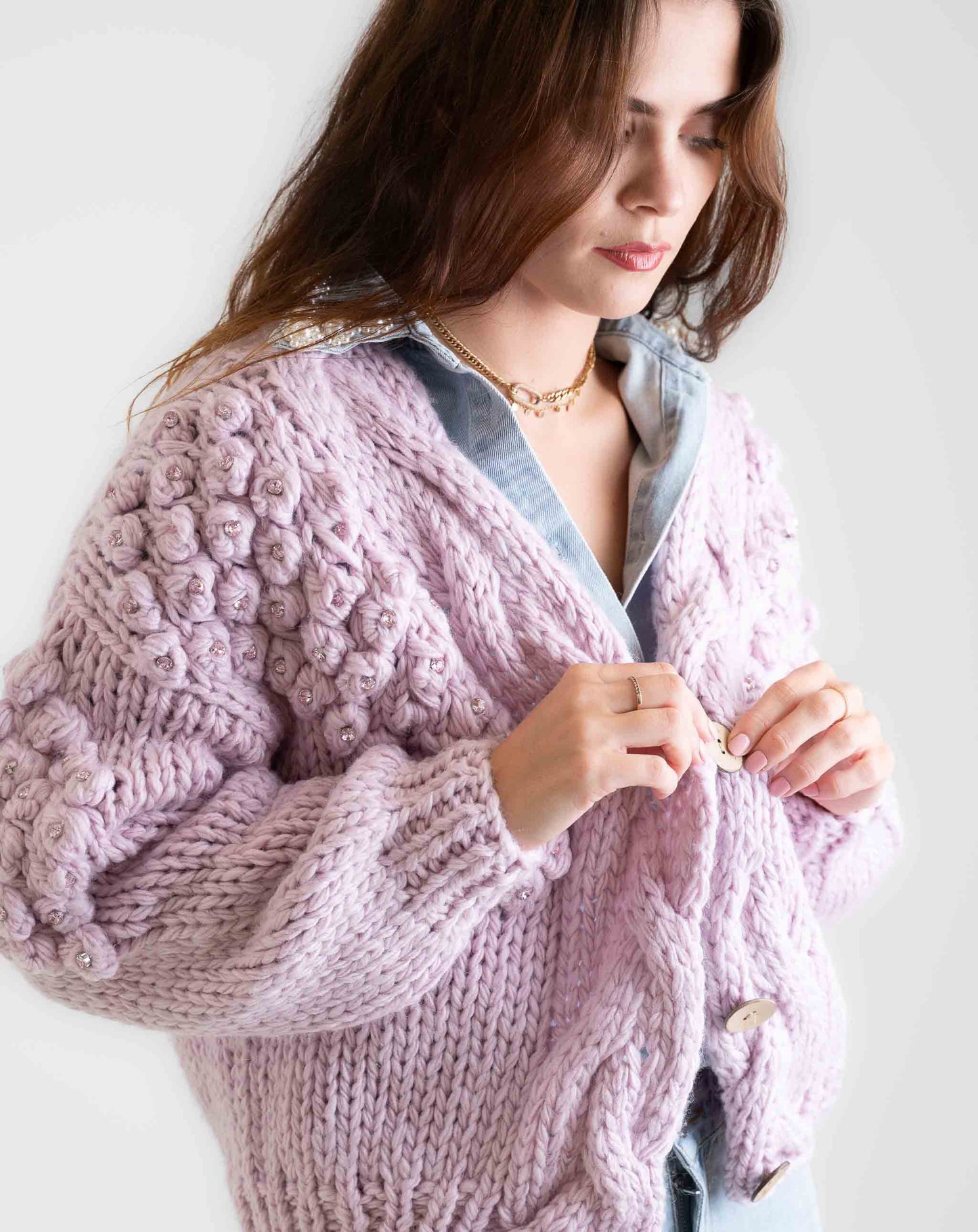 Ladies Pretty In Pink Bubble Cardigan