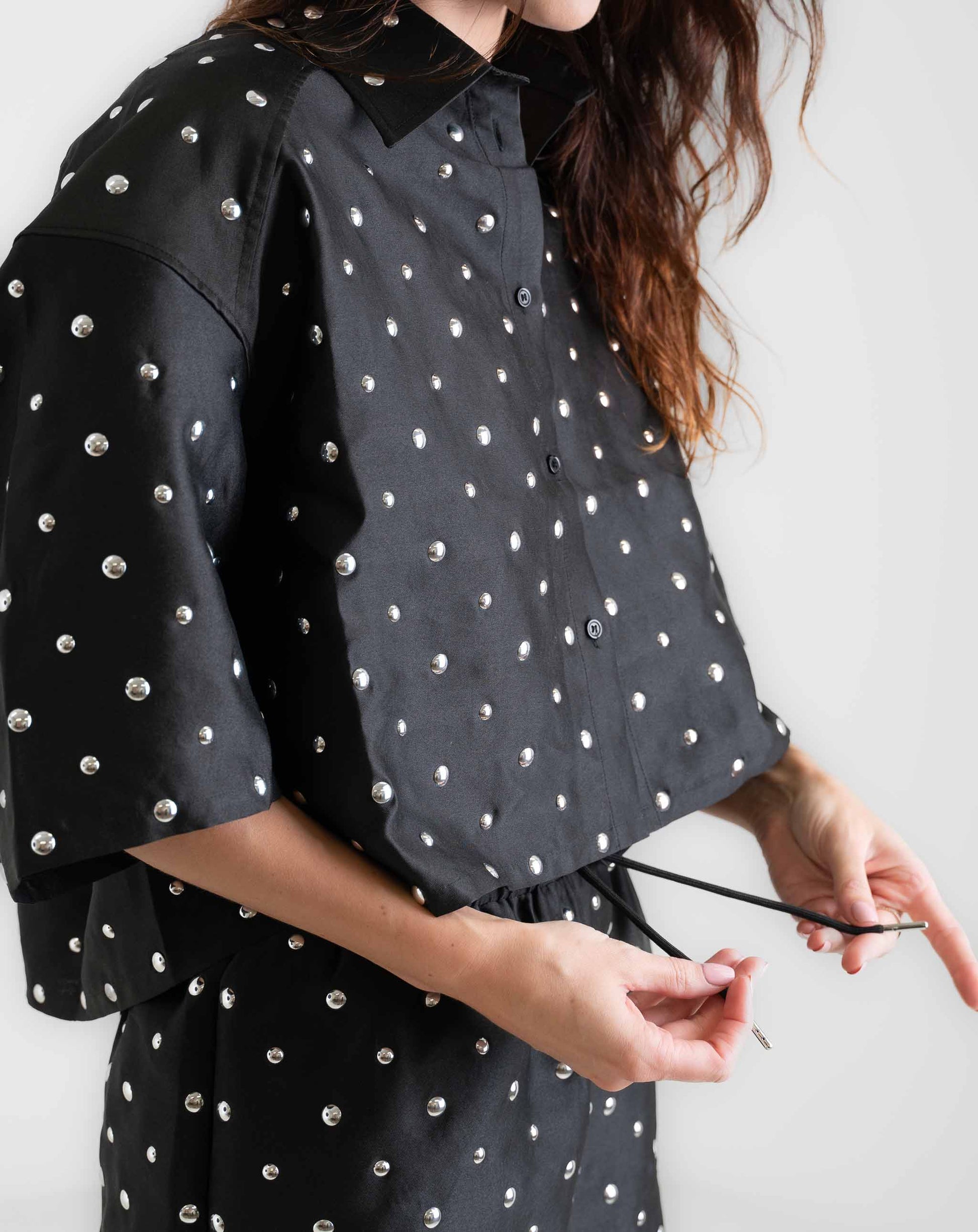Ladies Noir Button Up Shirt - Knit Tops